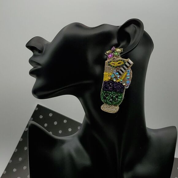 NEW MARDI GRAS COCKTAIL EARRINGS - Picture 2 of 7